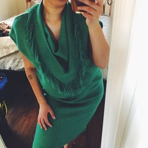 Vintage fringe emerald green dress